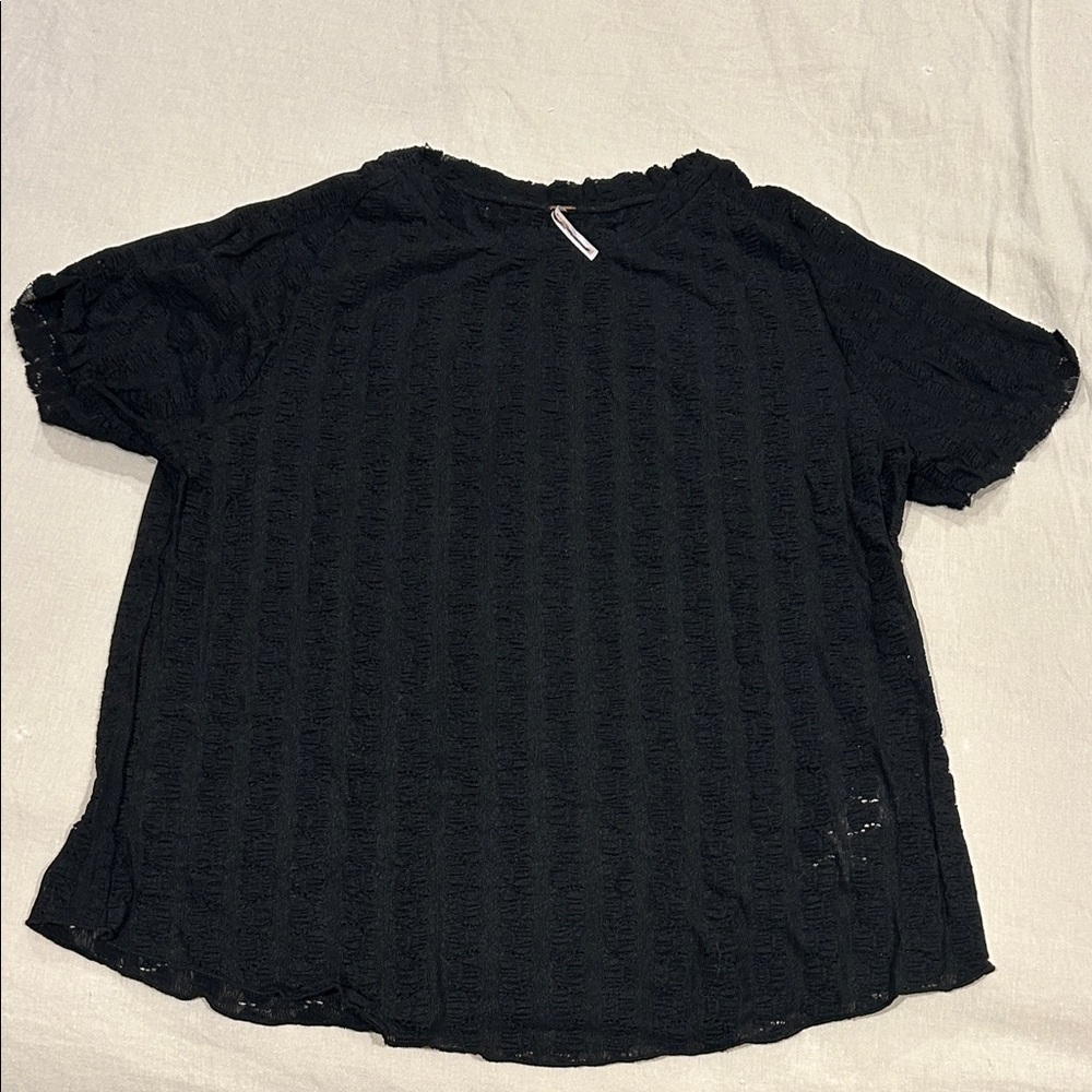 Free People Textured Lace Short Sleeve Top (XL)